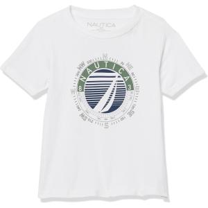 imageNautica Boys Short Sleeve Graphic Crew Neck TShirt Soft Comfortable Relaxed FitBright White Compass Fb36