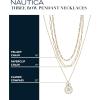 imageNautica 14K Gold Plated Brass Necklace  Three Row Layered Pendant Chain Necklace for Women Compass