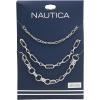imageNautica 14K Gold Plated Brass Necklace  Three Row Layered Statement Chain Necklace for Women Silver Tone