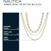 imageNautica 14K Gold Plated Brass Necklace  Three Row Layered Statement Chain Necklace for Women Yellow Puffy LinkCurb Chain
