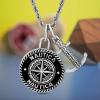 imageNautica Oxidized Stainless Steel Black Enamel Compass Anchor Rope Chain Necklace for Men