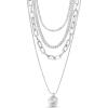 imageNautica 14K Gold Plated Brass Necklace  Four Row Layered Pendant Chain Necklace for Women White With Stone