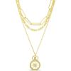 imageNautica 14K Gold Plated Brass Necklace  Three Row Layered Pendant Chain Necklace for Women Compass