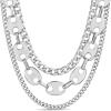 imageNautica 14K Gold Plated Brass Necklace  Three Row Layered Statement Chain Necklace for Women Classic White