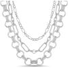 imageNautica 14K Gold Plated Brass Necklace  Three Row Layered Statement Chain Necklace for Women Silver Tone