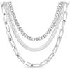 imageNautica 14K Gold Plated Brass Necklace  Three Row Layered Statement Chain Necklace for Women White SwirlHerringbonePaperclip
