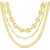 imageNautica 14K Gold Plated Brass Necklace  Three Row Layered Statement Chain Necklace for Women Yellow Puffy LinkCurb Chain