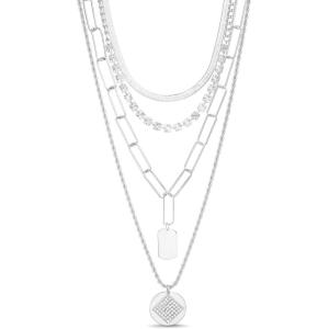 imageNautica 14K Gold Plated Brass Necklace  Four Row Layered Pendant Chain Necklace for Women White ID