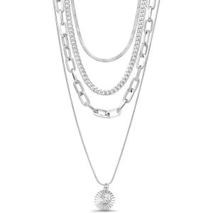 imageNautica 14K Gold Plated Brass Necklace  Four Row Layered Pendant Chain Necklace for Women White With Stone