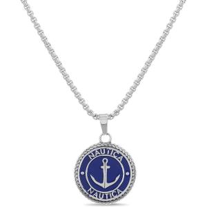 imageNautica Stainless Steel Blue Enamel Anchor Necklace for Men Blue