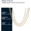 imageNautica 14K Gold Plated Brass Necklace  Three Row Layered Statement Chain Necklace for Women Gold Tone 3