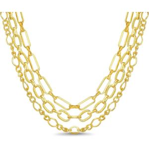 imageNautica 14K Gold Plated Brass Necklace  Three Row Layered Statement Chain Necklace for Women Gold Tone 3