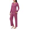 imageNautica Pajamas for Women Set Long Sleeve Henley Pajama Shirt ampamp Pants Warm Winter Fleece Sleepwear Lounge PJ Sets for WomenPink Geo