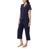 imageNautica Pajamas for Women Set Womens Lightweight Short Sleeve Button Down Pajama Shirt ampamp Capri Pants Lounge Sets PJs WomenNavy