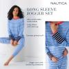 imageNautica Striped Lightweight Cotton Pajama PJ Set for Women Womens Long Sleeve PJs Pajamas Crewneck Shirt ampamp Jogger Pants SetsBlue Stp