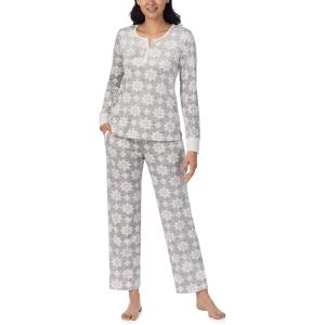 imageNautica Pajamas for Women Set Long Sleeve Henley Pajama Shirt ampamp Pants Warm Winter Fleece Sleepwear Lounge PJ Sets for WomenGrey Snowflake