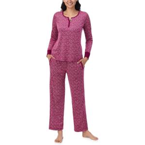 imageNautica Pajamas for Women Set Long Sleeve Henley Pajama Shirt ampamp Pants Warm Winter Fleece Sleepwear Lounge PJ Sets for WomenPink Geo
