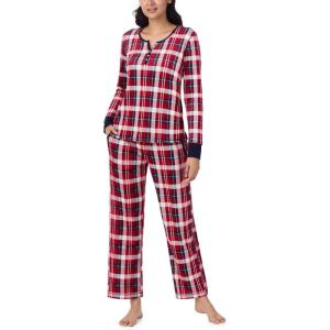 imageNautica Pajamas for Women Set Long Sleeve Henley Pajama Shirt ampamp Pants Warm Winter Fleece Sleepwear Lounge PJ Sets for WomenRed Plaid