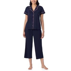 imageNautica Pajamas for Women Set Womens Lightweight Short Sleeve Button Down Pajama Shirt ampamp Capri Pants Lounge Sets PJs WomenNavy