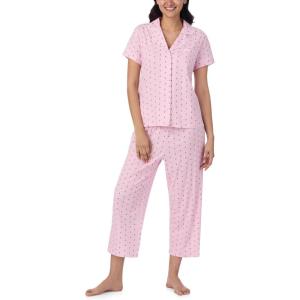 imageNautica Pajamas for Women Set Womens Lightweight Short Sleeve Button Down Pajama Shirt ampamp Capri Pants Lounge Sets PJs WomenPink