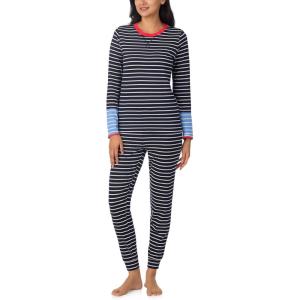 imageNautica Striped Lightweight Cotton Pajama PJ Set for Women Womens Long Sleeve PJs Pajamas Crewneck Shirt ampamp Jogger Pants SetsNavy Stp