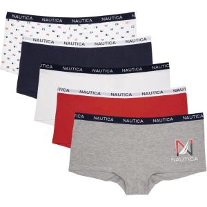 imageNautica Womens Cotton Boyshort Underwear Set 5PackMd Heather GreyBarbados CherryWhiteNoctural NavyNavy Flag