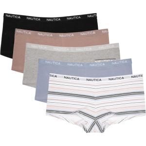 imageNautica Womens Cotton Boyshort Underwear Set 5PackMd Heather GreyWaterdropBlackCocoa DustWhite Stripe