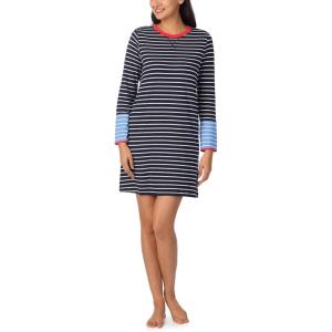 imageNautica Womens MidThigh Crew Neck Pajama Sleepshirt Color Block Stripe Soft Breathable Jersey CottonRayonNavy Stp