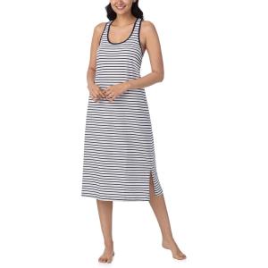 imageNautica Womens Sleep Dress 100 Cotton Jersey Knit Racerback Full Length Nightgown with SlitWhite Stripe