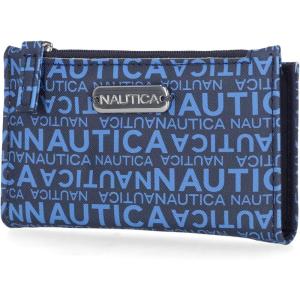 imageNautica High Tide Small Wallet for Women RFID Blocking Slim Credit Card Holder with Zipper Coin Pocket Bifold Compact Wallet with ID Window BlackAmericana Logo