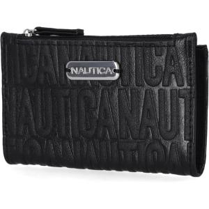 imageNautica High Tide Small Wallet for Women RFID Blocking Slim Credit Card Holder with Zipper Coin Pocket Bifold Compact Wallet with ID Window BlackBlack Printed