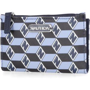 imageNautica High Tide Small Wallet for Women RFID Blocking Slim Credit Card Holder with Zipper Coin Pocket Bifold Compact Wallet with ID Window BlackGlacial Blue