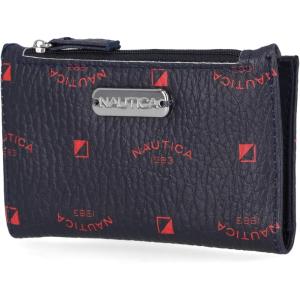 imageNautica High Tide Small Wallet for Women RFID Blocking Slim Credit Card Holder with Zipper Coin Pocket Bifold Compact Wallet with ID Window BlackIndigoRed