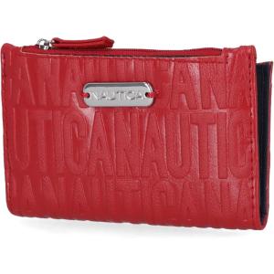 imageNautica High Tide Small Wallet for Women RFID Blocking Slim Credit Card Holder with Zipper Coin Pocket Bifold Compact Wallet with ID Window BlackRed Printed
