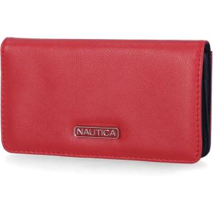 imageNautica Seaside Slim RFID Wallet Womens Credit Card Holder with Coin Purse Clutch Small Organizer with ID Window in Multi StripeRed