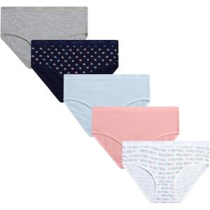 imageNautica Girls Brief Underwear  5 Pack Casual Stretch Logo Waistband MidWaist Briefs  Girls Cotton Underwear 412PrintLight Grey HeatherPowder PinkLight Blue