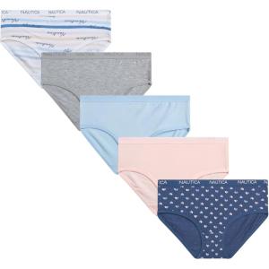 imageNautica Girls Brief Underwear  5 Pack Casual Stretch Logo Waistband MidWaist Briefs  Girls Cotton Underwear 412PrintPink BlissLight Grey HeatherBlue