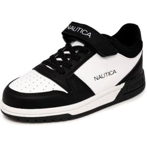 imageNautica Kids Boys LaceUp Fashion Sneakers LowTop Dress Shoes for Youth  Big KidLittle KidWhite Black Rooney