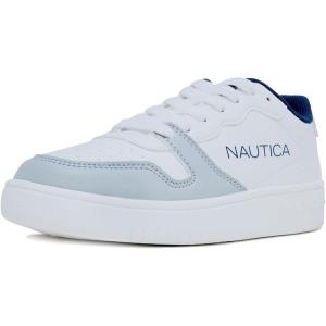 imageNautica Kids Boys LaceUp Fashion Sneakers LowTop Dress Shoes for Youth  Big KidLittle KidWhite Grey Logomanetta