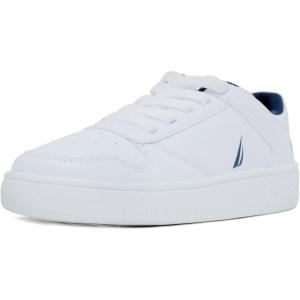 imageNautica Kids Boys LaceUp Fashion Sneakers LowTop Dress Shoes for Youth  Big KidLittle KidWhite Navy Pop Caraoni