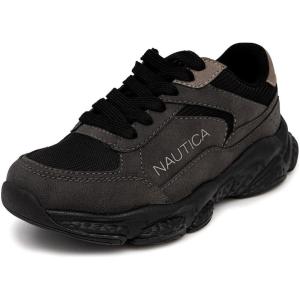 imageNautica Kids Boys ampamp Girls Athletic Sneakers  Chunky Cushion Heel Running ampamp Hiking Shoes LaceUpBungee SlipOn Big KidLittle KidToddlerGrey Black