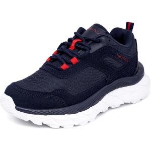 imageNautica Kids Boys ampamp Girls Athletic Sneakers  Chunky Cushion Heel Running ampamp Hiking Shoes LaceUpBungee SlipOn Big KidLittle KidToddlerNavy Red