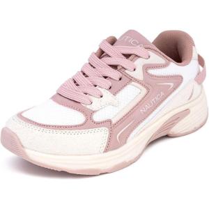 imageNautica Kids Boys ampamp Girls Athletic Sneakers  Chunky Cushion Heel Running ampamp Hiking Shoes LaceUpBungee SlipOn Big KidLittle KidToddlerPink Grey