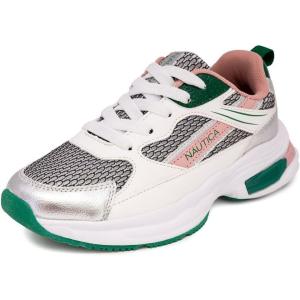 imageNautica Kids Boys ampamp Girls Athletic Sneakers  Chunky Cushion Heel Running ampamp Hiking Shoes LaceUpBungee SlipOn Big KidLittle KidToddlerSilver Green Pink