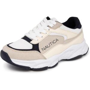 imageNautica Kids Boys ampamp Girls Athletic Sneakers  Chunky Cushion Heel Running ampamp Hiking Shoes LaceUpBungee SlipOn Big KidLittle KidToddlerWhite Ivory Navy