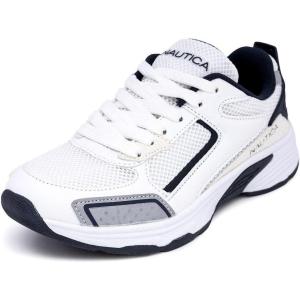 imageNautica Kids Boys ampamp Girls Athletic Sneakers  Chunky Cushion Heel Running ampamp Hiking Shoes LaceUpBungee SlipOn Big KidLittle KidToddlerWhite Navy Silver