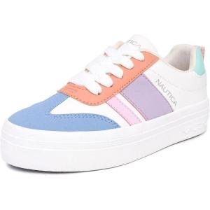 imageNautica Boys Girls Casual Fashion Shoes  Comfortable Soccer Classic Walking Tennis Sneakers for Kids  Breathable Lightweight ampamp Flexible Lace UpBungee LowTopHigh TopWhite Pearl