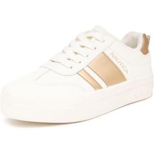 imageNautica Boys Girls Casual Fashion Shoes  Comfortable Soccer Classic Walking Tennis Sneakers for Kids  Breathable Lightweight ampamp Flexible Lace UpBungee LowTopHigh TopBone Pale Gold