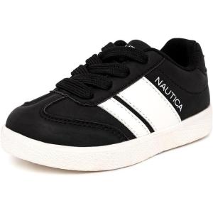 imageNautica Boys Girls Casual Fashion Shoes  Comfortable Soccer Classic Walking Tennis Sneakers for Kids  Breathable Lightweight ampamp Flexible Lace UpBungee LowTopHigh TopBlack White
