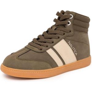 imageNautica Boys Girls Casual Fashion Shoes  Comfortable Soccer Classic Walking Tennis Sneakers for Kids  Breathable Lightweight ampamp Flexible Lace UpBungee LowTopHigh TopOlive Khakishea